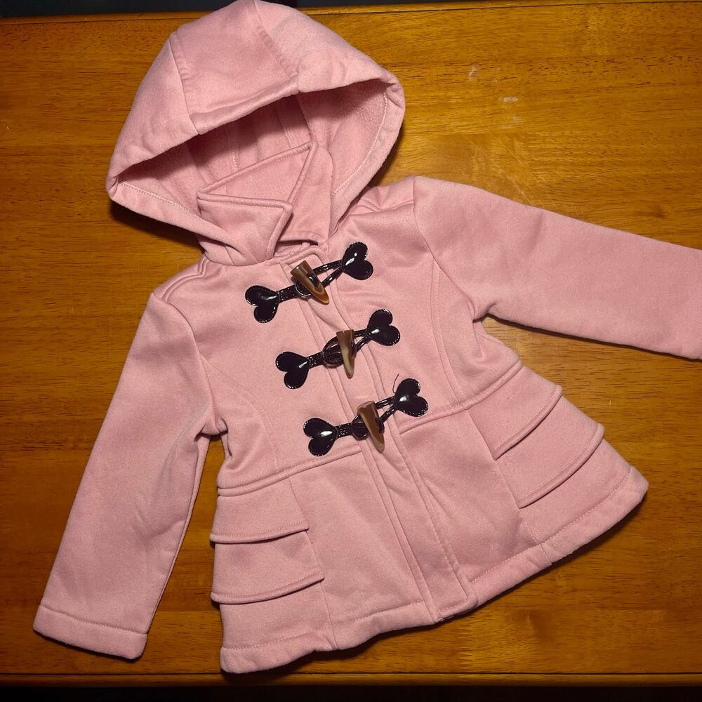 EUC Pink Platinum Toggle Duffle Coat Jacket Girls Toddler Size 2T Pink Ruffle